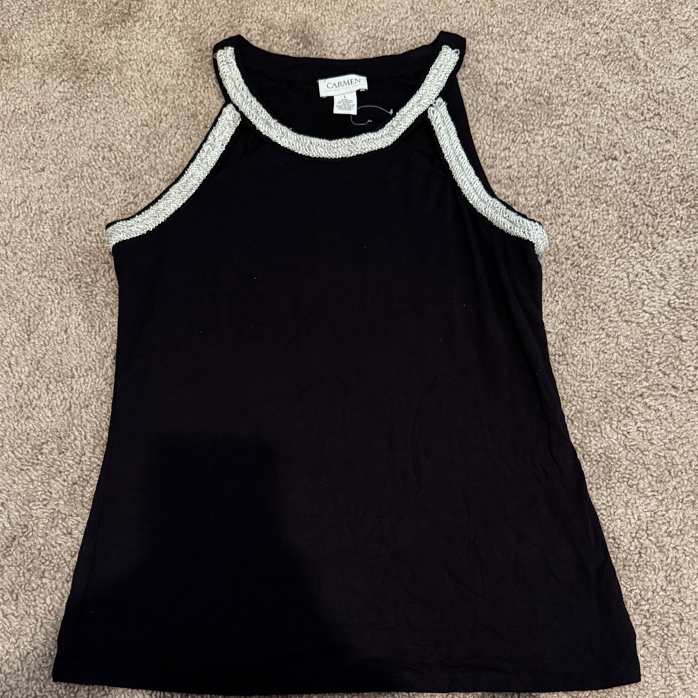 Elegant Black Tank Top with White Trim